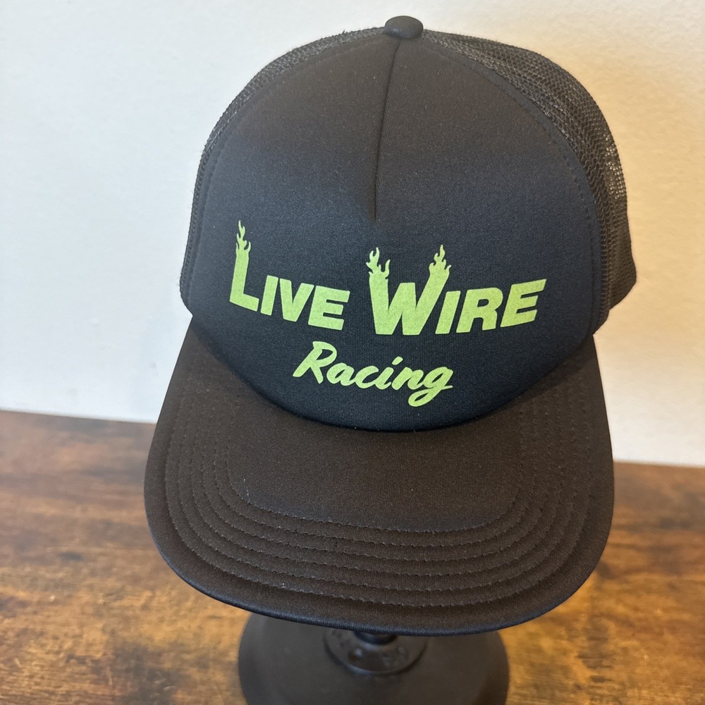 Vintage Live Wire Racing Foam Trucker Hat Snapback Black Rare Promo 80s 90s Mens